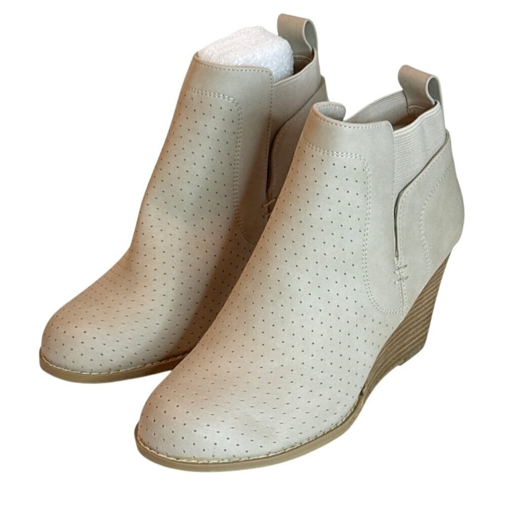 DV by Dolce Vita Beige Perforated Wedge Ankle Booties